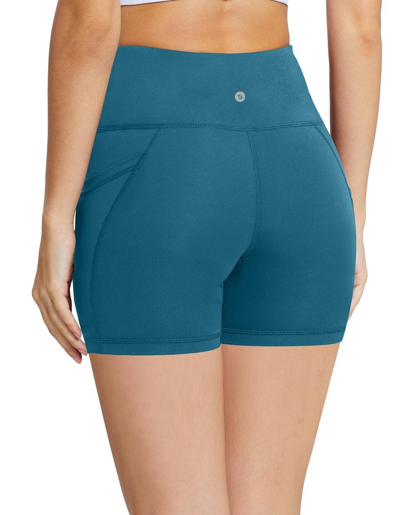 baleaf Workout Shorts Women 5" Biker Yoga Gym Spandex Running Volleyball Compression Short with Pockets Blue L