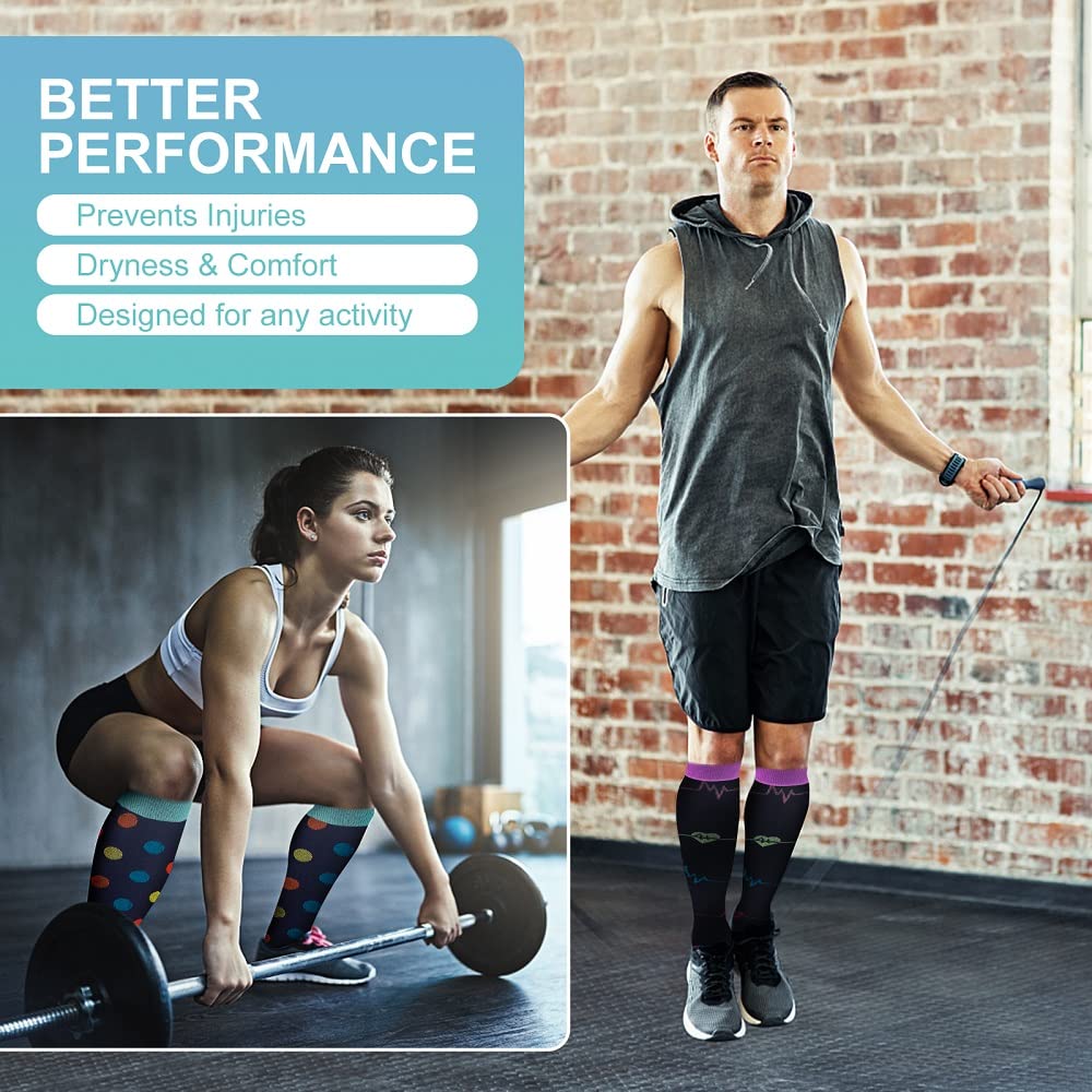 Pnosnesy Compression Socks, (2/4/6/7 Pairs) for Men & Women 15-20 mmHg is Best for Athletics, Running, Flight Travel, Support