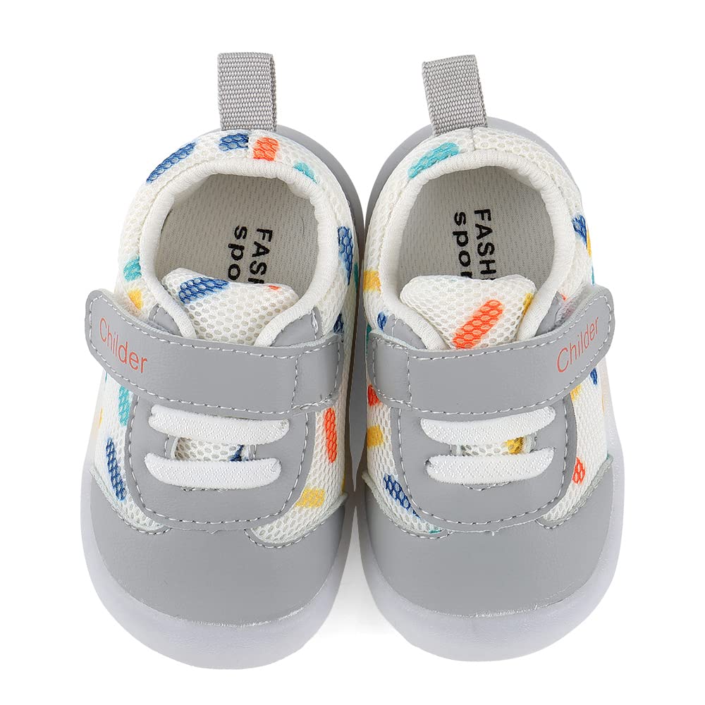 MASOCIO Baby Shoes Boys Girls First Walking Toddler Trainers Sneakers Pre Walker Boy Infant 12-18 Months Size 3 UK Child Grey