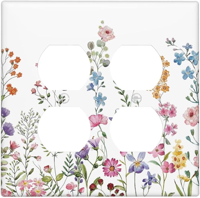 Decorative Light Switch Cover Plate Rustic Wild Floral Vintage Watercolor Flower 2 Gang Socket Covers Double Duplex Wallplates Switch Plates and Outlet Covers for Bedroom Bathroom Decor