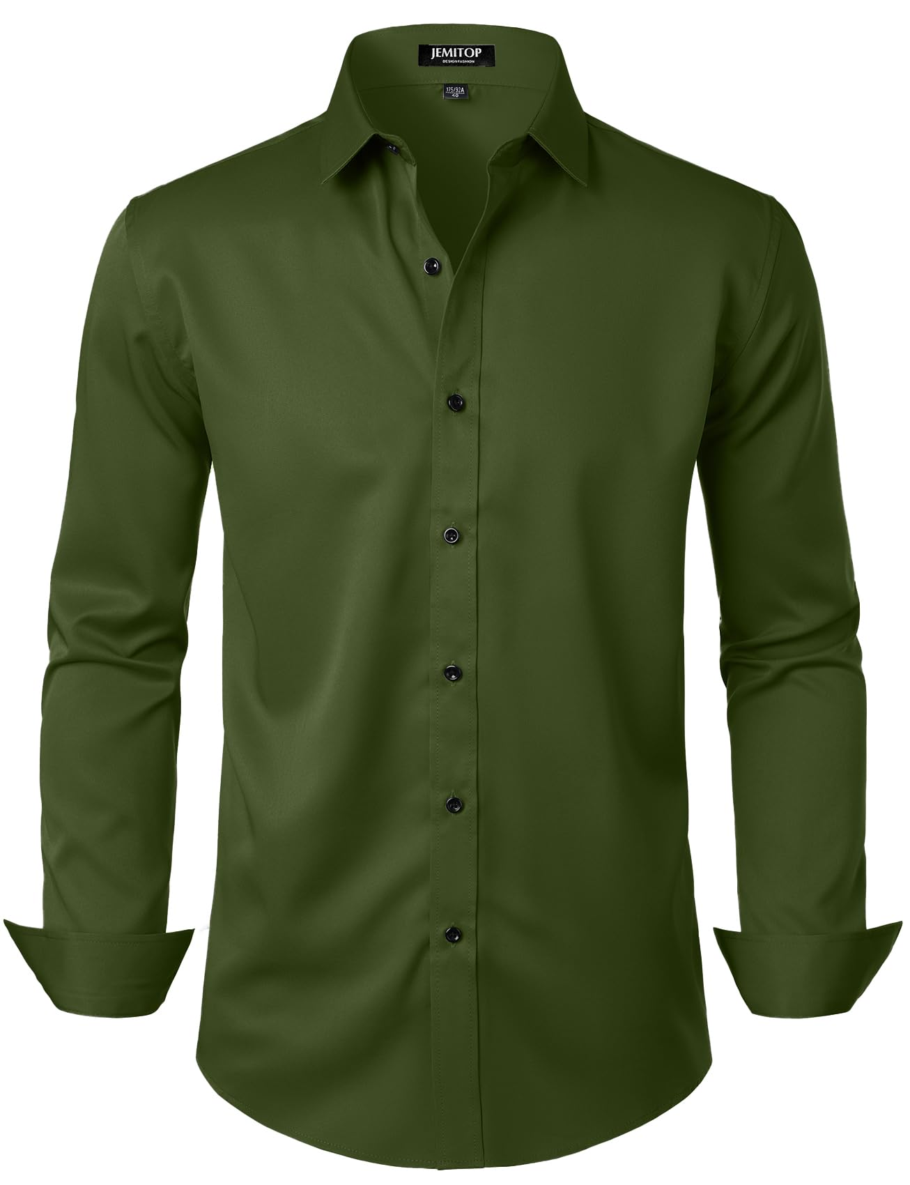 JEMITOP Men's Stretch Wrinkle Free Dress Shirts Formal Wedding Prom Long Sleeve Button Down Shirt Army Green S