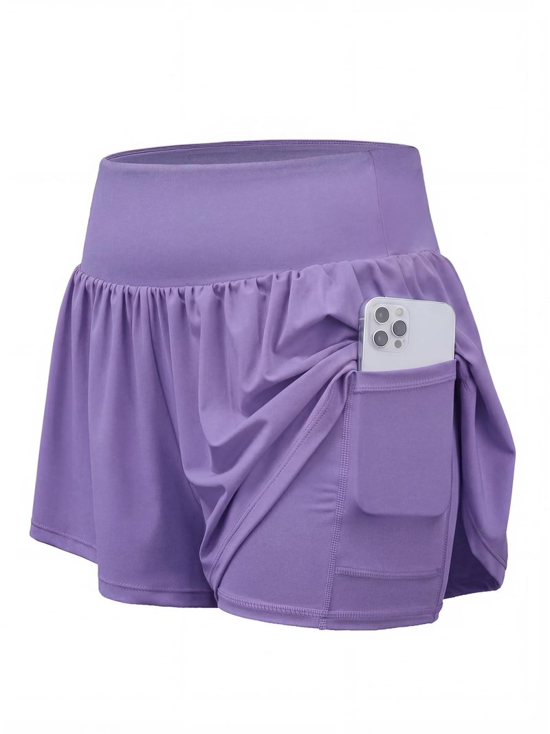 Stelle Women 2 in 1 Running Shorts Flowy Athletic Short High Waisted Workout Tennis Gym Short with Liner Pockets (Lavender, M)