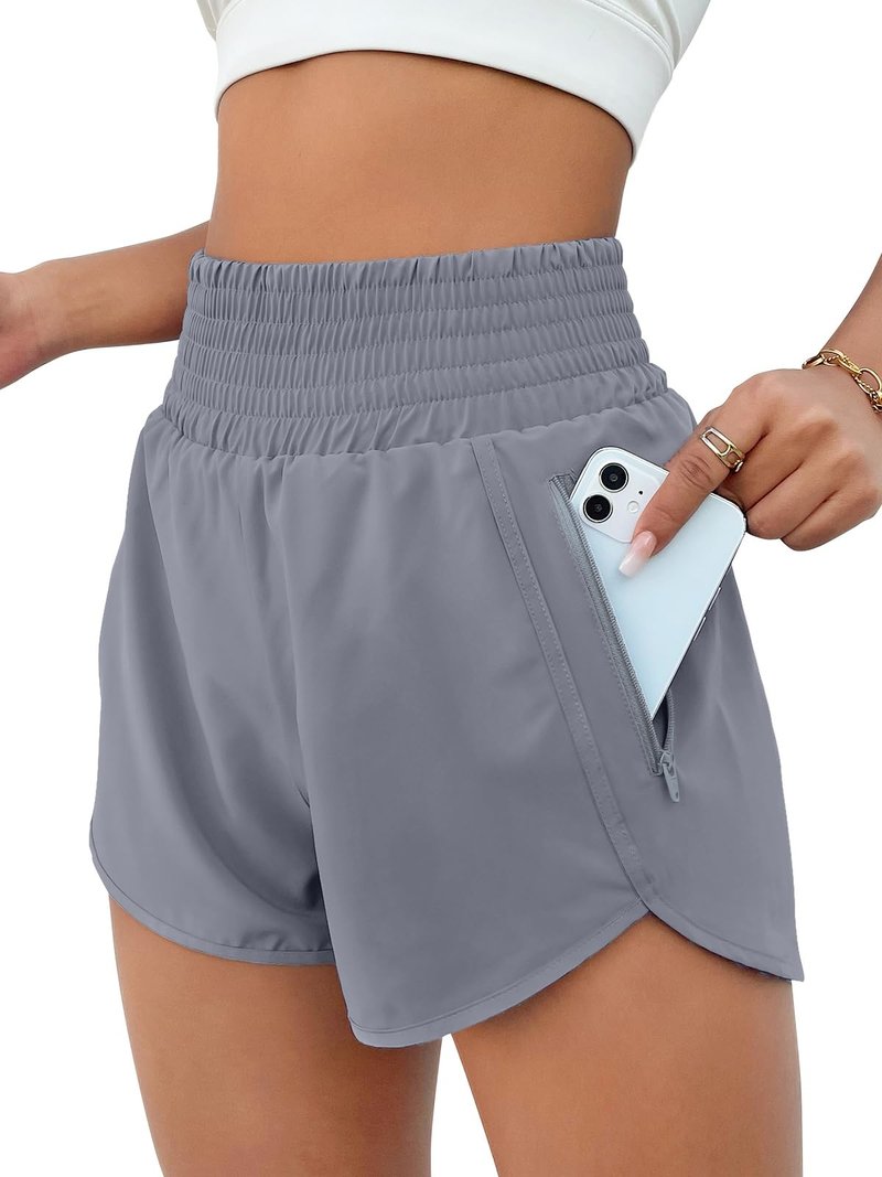 BMJL Women's Athletic Shorts High Waisted Running Short Pocket 2.5" Sporty Shorts Gym Elastic Workout Shorts(M,Purple Grey)