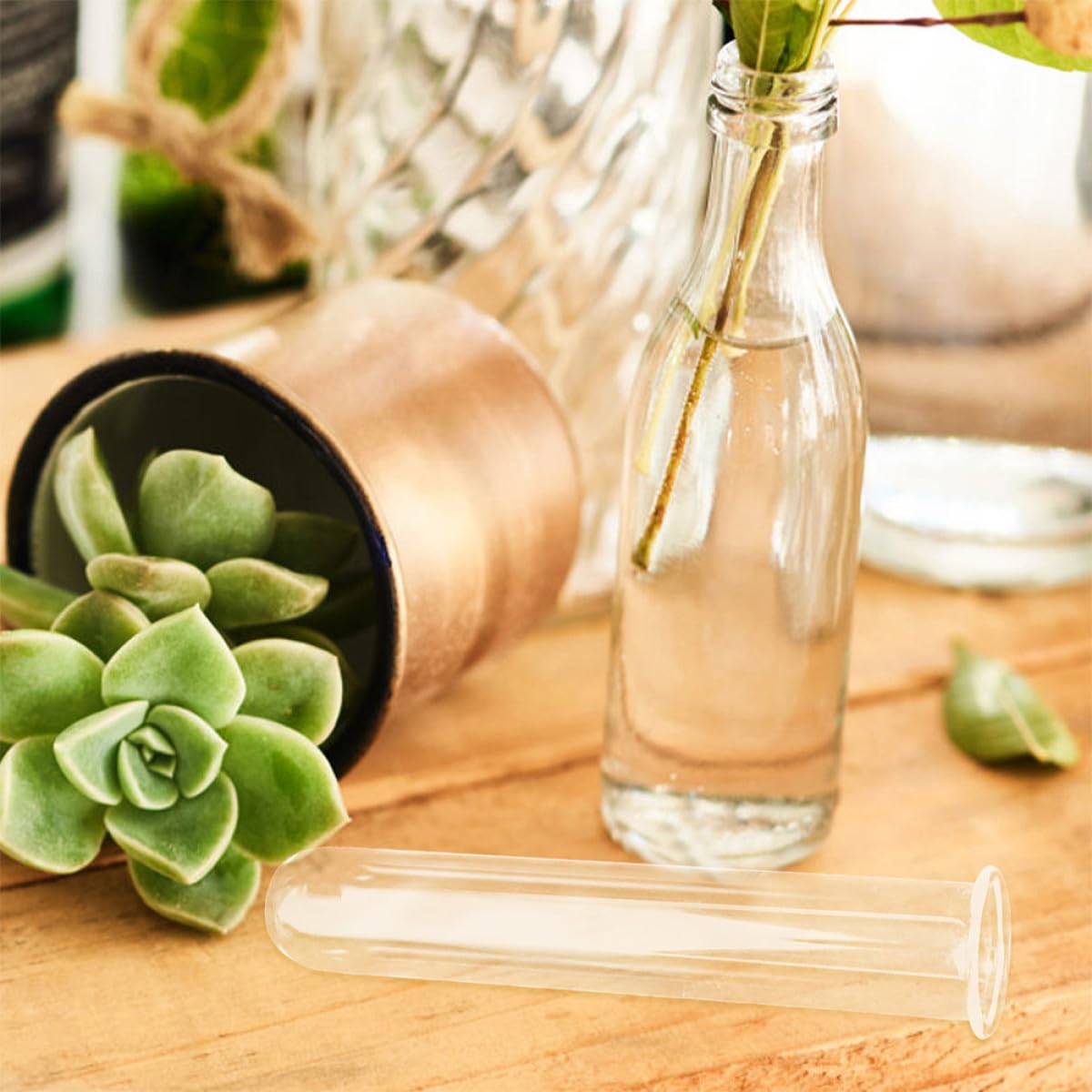 HOOWIFFY Glass Test Tube Flower Vase Hydroponic Plant Holder 4pcs Set 2.5x3x18cm Desktop Terrarium Accessories for Home Office Plant Propagation