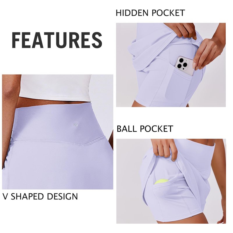 PINSPARK Tennis Skirts for Women Tummy Control Golf Skorts A Line Athletic Skirts with Shorts 2 Pockets, B White XL