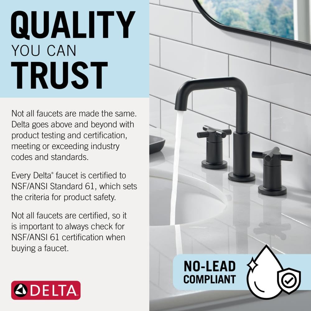 Delta Faucet Albion Widespread Bathroom Faucet 3-Hole, Gold Bathroom Sink Faucet, 2-Handle Bathroom Faucet, Bath Faucet, Metal Push-Pop Drain Assembly, 1.2 GPM Flow Rate, Champagne Bronze 35855LF-CZ