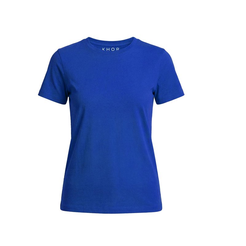 KHOR Womens T-Shirts - Premium 100% Cotton Crew Neck Tee, Classic Tee, Ultra-Soft, Breathable, Everyday Essential, Blue, Small