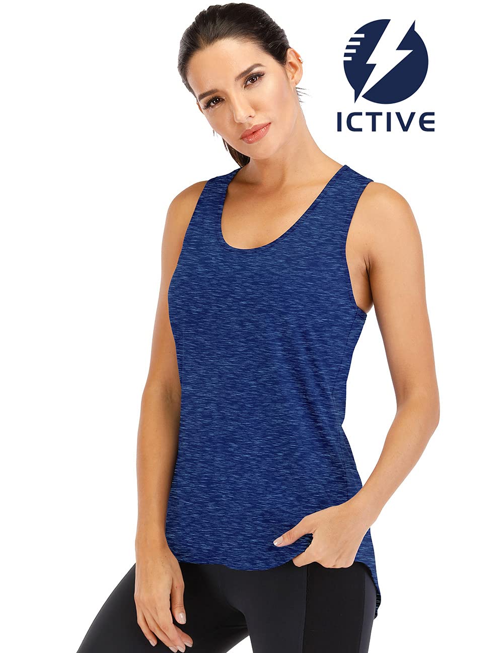 ICTIVE Yoga Tops for Women Loose Fit Workout Backless Sleeveless Keyhole Open Back Racerback Summer Shirts Dark Blue L