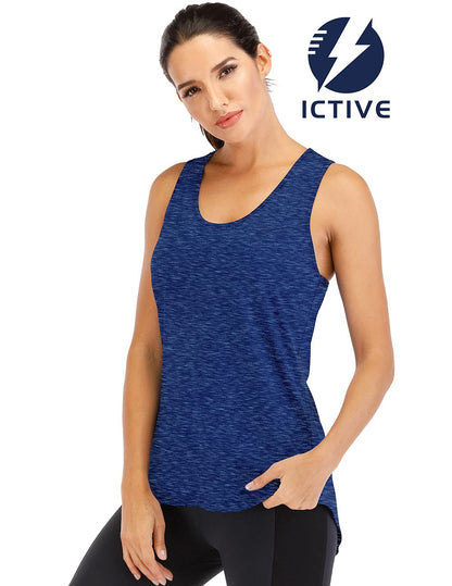 ICTIVE Yoga Tops for Women Loose Fit Workout Backless Sleeveless Keyhole Open Back Racerback Summer Shirts Dark Blue L