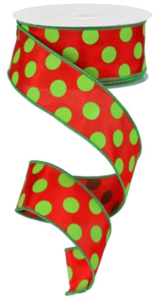 Ex=pressions Polka Dot Christmas Ribbon: Red and Lime Green 1.5" X 10 Yards : RG15873Y