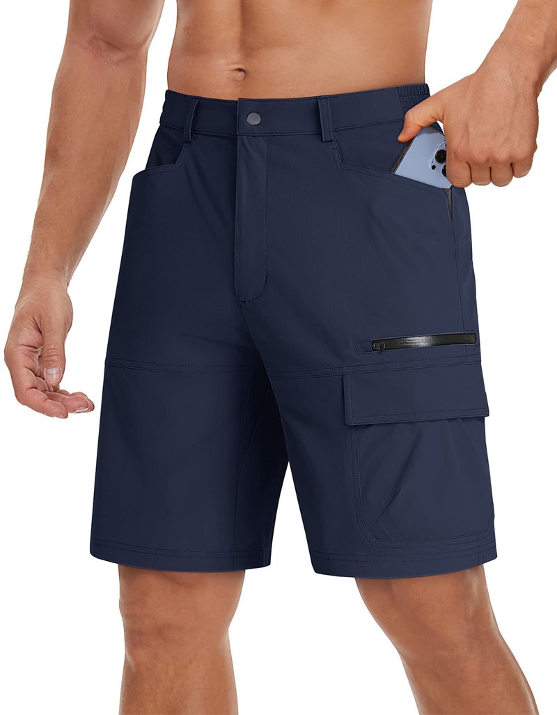 TACVASEN Mens Shorts Casual Cargo 10" Hiking Work Golf Shorts Waterproof Quick Dry Outdoor Summer Dress Travel Fishing Navy 30