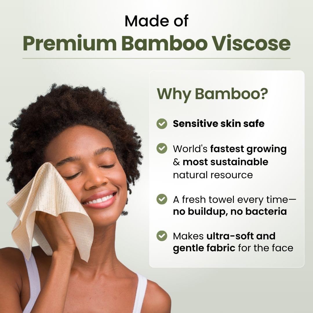 Clean Skin Club Bamboo Viscose Clean Towels XL™, 100% USDA Biobased Face Towel, Disposable Face Towelette, Makeup Remover Dry Wipes, Ultra Soft, 50 Ct, 1 Pack
