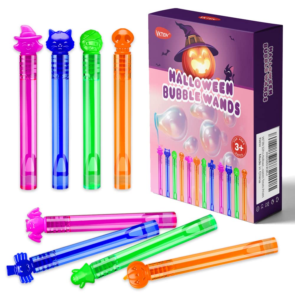 VKTEN 32Pcs Halloween Bubble Wands Mini Bubbles Party Favors for Kids Treat Bag Stuffers Goody Bag Filler Treats Prizes