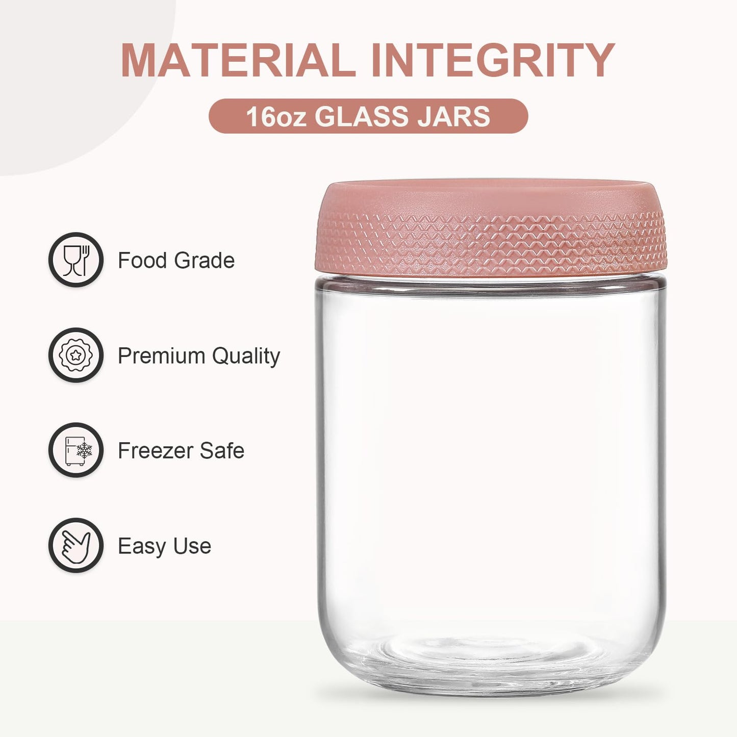 NETANY 6-pack 16 oz Overnight Oats Containers with Lids, Glass jars with Airtight Lids, Wide mouth Mason Salad jars, Glass Food Storage Containers for Snacks Yogurt Spice Sugar