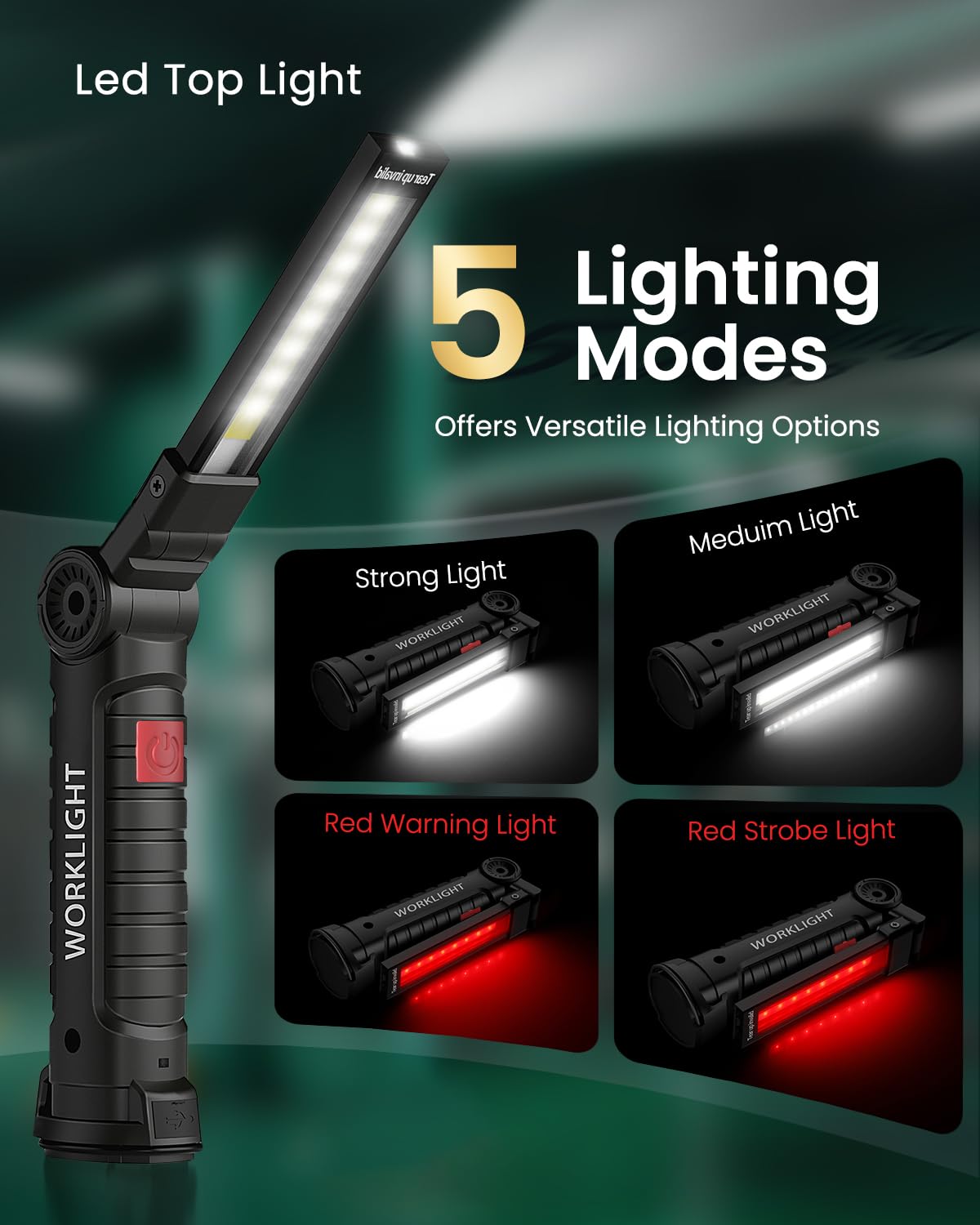 Coquimbo Work Light Christmas Stocking Fillers Gifts for Men Him, LED Torch Rechargeable Inspection Lamp Mechanic Emergency BBQ Light 360° Rotate with Magnetic Base and Hook (2 Pack, Black)