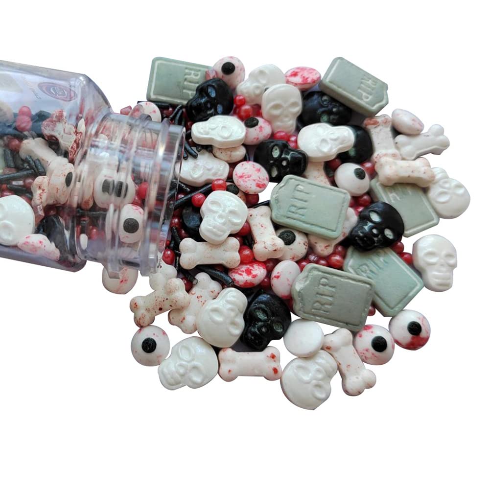 1 Bottle Candy Eyeballs Bloody Red Eyes Dog Bones Cake Cupcake Toppers Cookie Decorations Edible Dessert Sprinkles Mix for Halloween Cake Cupcakes Decoration