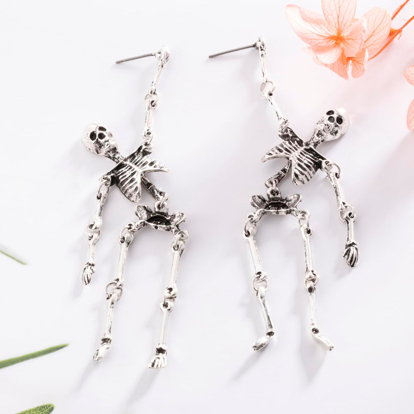 HAISWET Gothic Skeleton Skull Earrings Punk Halloween Earrings for Women Antiqued Silver Color