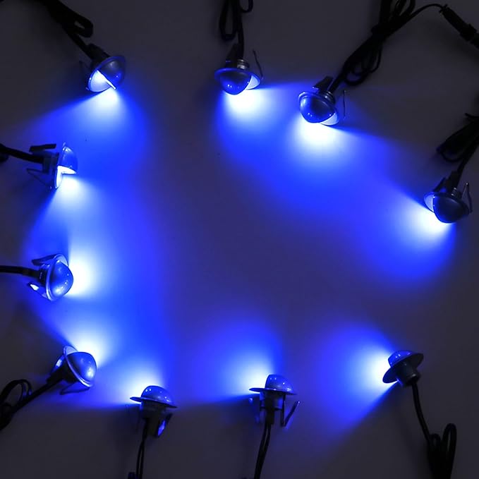 Recessed LED Deck Light Kit, 30pcs 10Lm In Ground Outdoor Landscape LED Lighting for Stair Patio Garden Floor Corner Sauna Room Bathroom, Waterproof IP65, 12V Low Voltage, Blue