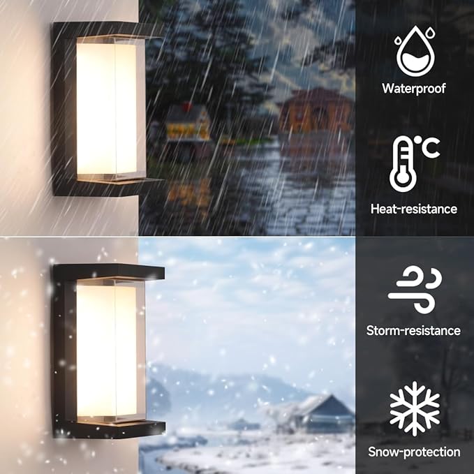 Outdoor Porch Light,15%-100% Dimmable Indoor Wall Light Fixtures,3000K/4000K/6500K Adjustable,24W Exterior Wall Lighting,Waterproof Outdoor Modern Wall Sconce Lights,2160LM Indoor Wall Sconce 2 Pack