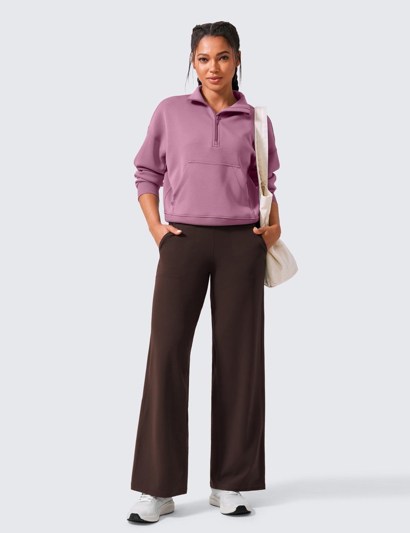 CRZ YOGA Butterlift Wide Leg Pants Pockets 29" - High Waisted Yoga Lounge Buttery Soft Comfy Casual Womens Hot Fudge Brown Small