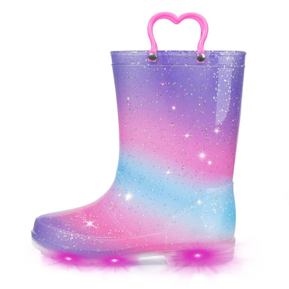 EUXTERPA Light Up Wellies for Boys Girls, Girl Gradient Kids Welly Boots Children Wellingtons Waterproof Boots with Handle Size 10 UK Child