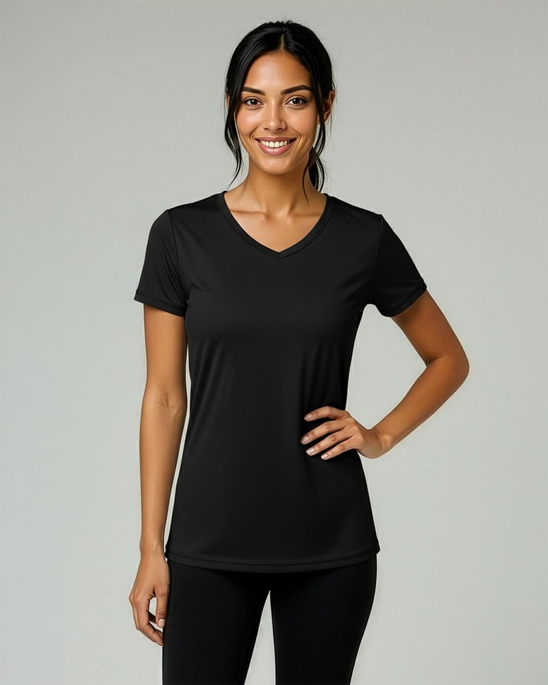 Real Essentials 5 Pack: Women's Dry-Fit Short Sleeve V Neck T Shirt Workout Fitness Yoga Top Tee, Set 5, S