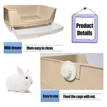 kathson Large Rabbit Litter Box Trainer, Potty Corner Toilet with Drawer Bigger Pet Pan for Adult Hamster, Guinea Pig, Ferret, Galesaur, Bunny and Other Animals (Brown)