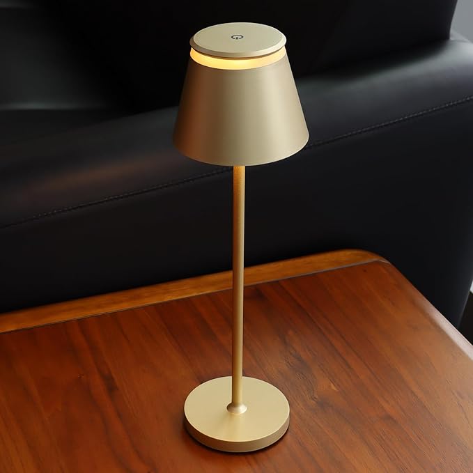 Cordless Table Lamp Rechargeable,5000mAh Battery Operated Desk Lamp,Waterproof Touch Dimmable Light with Remote,3 Color Stepless Dimming Up,for Bedroom/Office/Bars/Camping. (Gold, 1pcs)