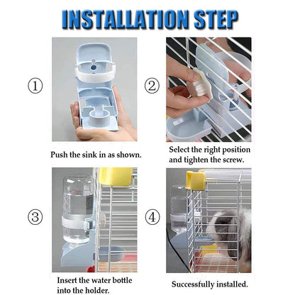 17oz Rabbit Water Feeder, Pet Cage Suspended Water Dispenser, Hanging Automatic Small Animal Water Bottle Bowl for Bunny Chinchilla Hedgehog Ferret Hamster