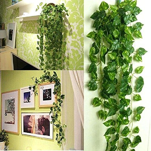 Artificial Ivy Garland, 12 Pack 84 Feet Fake Ivy Hanging Vines, Green Leaves Fake Plants for Wedding, Party, Garden, Office, Bedroom Decoration(Scindapsus Leaves)