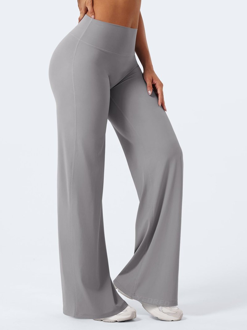 YEOREO Workout Leggings Womens No Front Seam Straight Leggings 33" High Waist Buttery Eddiy Gym Yoga Pants Gray M