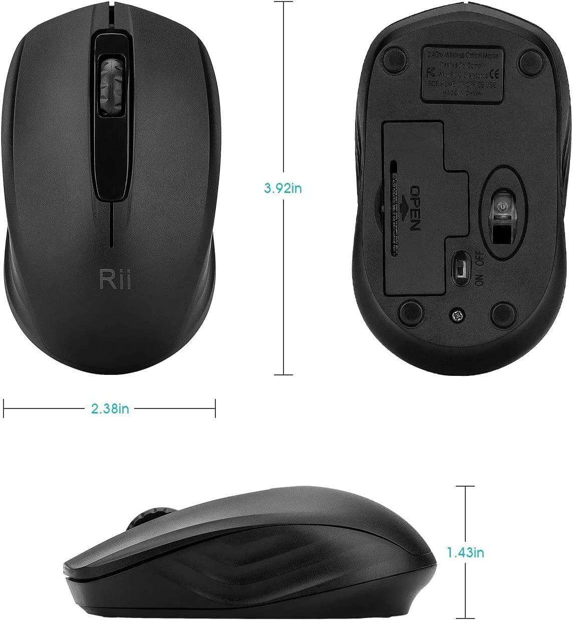 Rii Wireless Mouse, 2.4G Portable Computer Mice for PC, Laptop, Windows,Office Included Wireless USB dongle (Black)