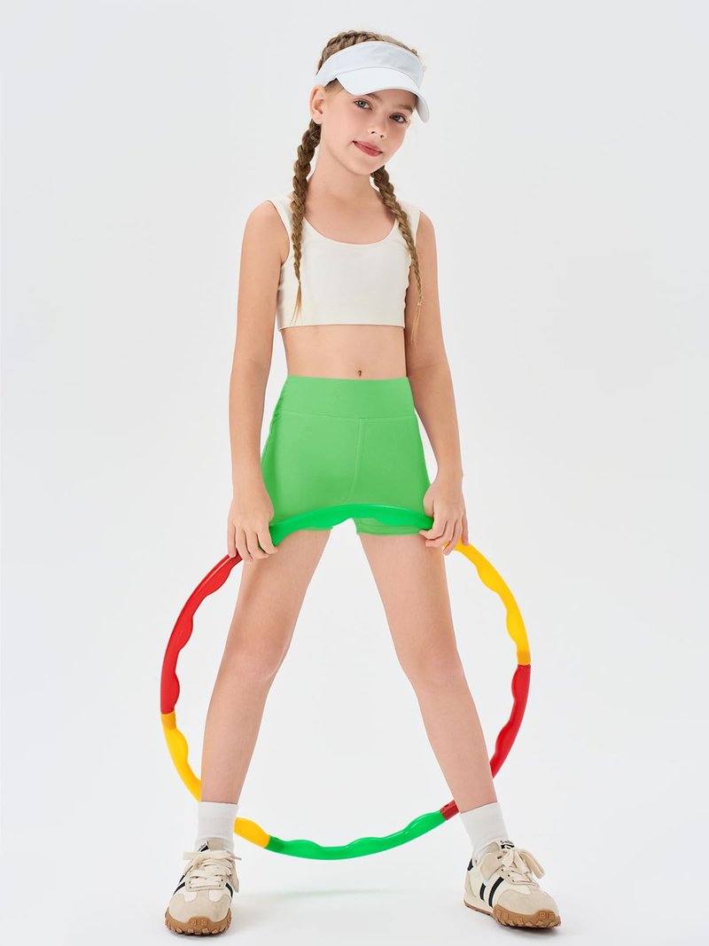 Haloumoning Girls Athletic Shorts Kids High Waisted Yoga Dance Biker Shorts Comfy Gymnastics Shorts 5-14Y Green