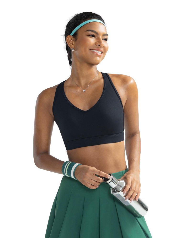 RUNNING GIRL Sports Bras for Women High Support,High Impact V Neck Molded Cup Black Sports Bra Running Workout Bra with Sewn in Pads(WX3160_Black_XL)