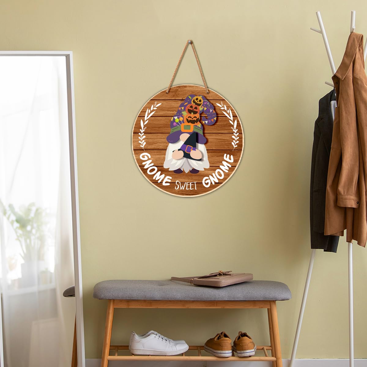 Interchangeable Gnome Welcome Sign Fall Halloween Front Porch Decor Seasonal Wood Gnomes Door Decorations Changeable Wall Hanging Wreath for All Seasons Holiday Christmas (21 Pcs)