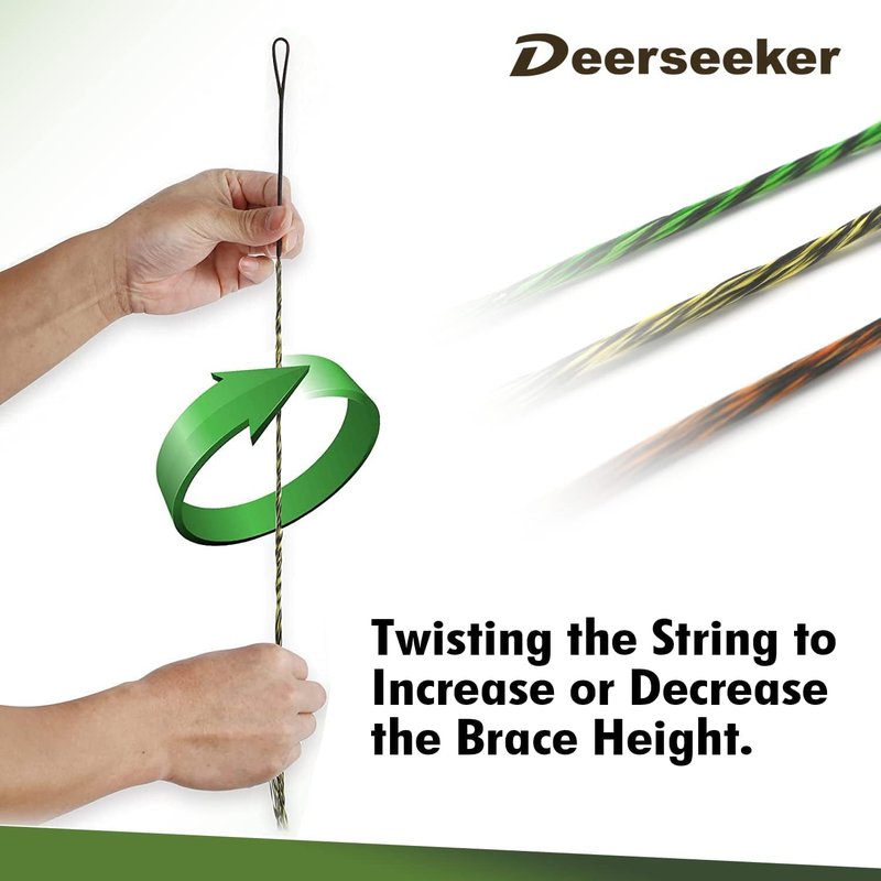 Deerseeker Archery Bowstring Set with 2 Nocking Points Dacron Recurve Bow String Replacement 12, 14, 16 Strands for Traditional Longbow Bow Shooting 48-70 inches（Green, 1pcs ）