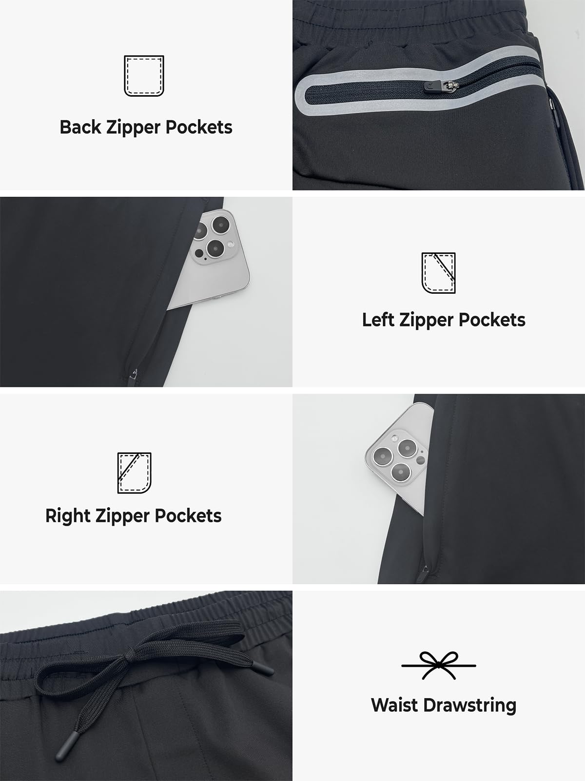 NORTHYARD Men's Joggers Pants with Zipper Pockets Lightweight Sweatpants Athletic Running Workout Track Pants for Men Black L