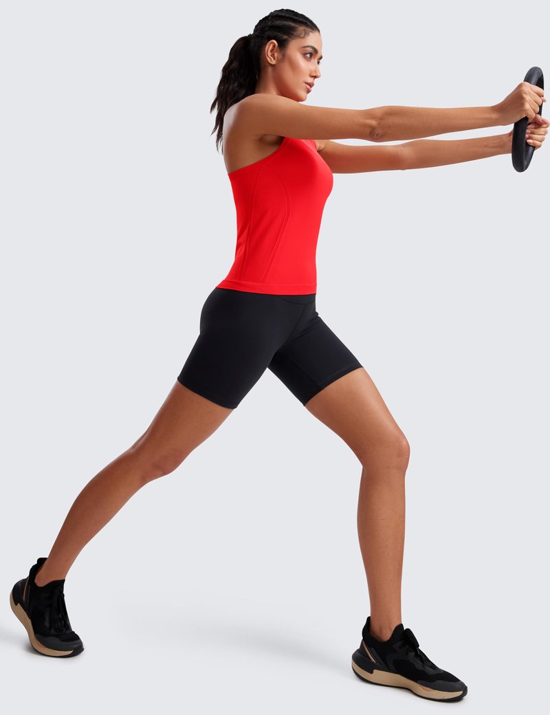 CRZ YOGA Seamless Workout Tank Tops for Women - Athletic Running Gym Sleeveless Shirts Crewneck Racerback Breathable Deep Red XX-Small
