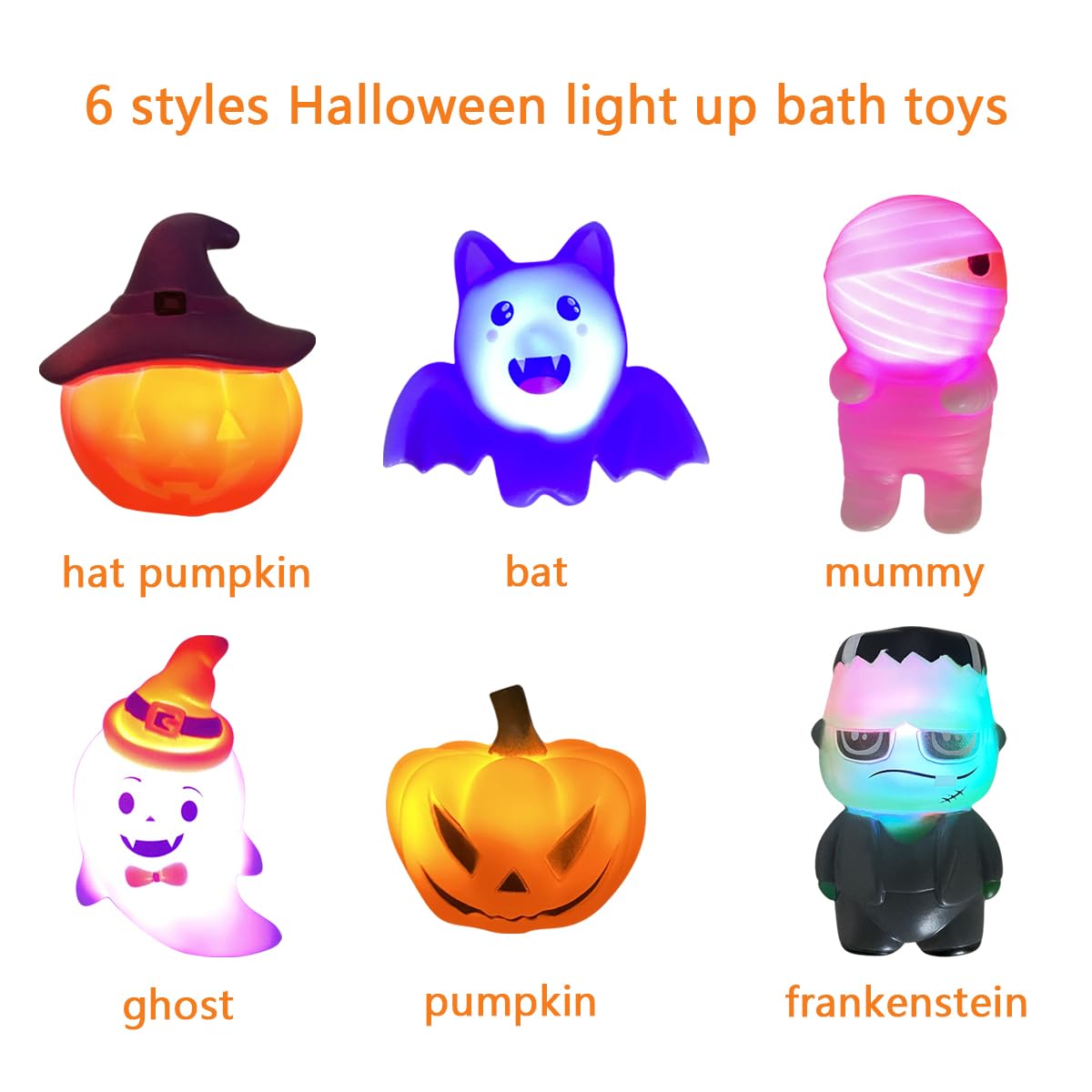 Jofan 6 Pack Halloween Light Up Bath Toys Halloween Toys for Kids Toddlers Boys Girls Halloween Party Favors Halloween Treat Bags Gifts