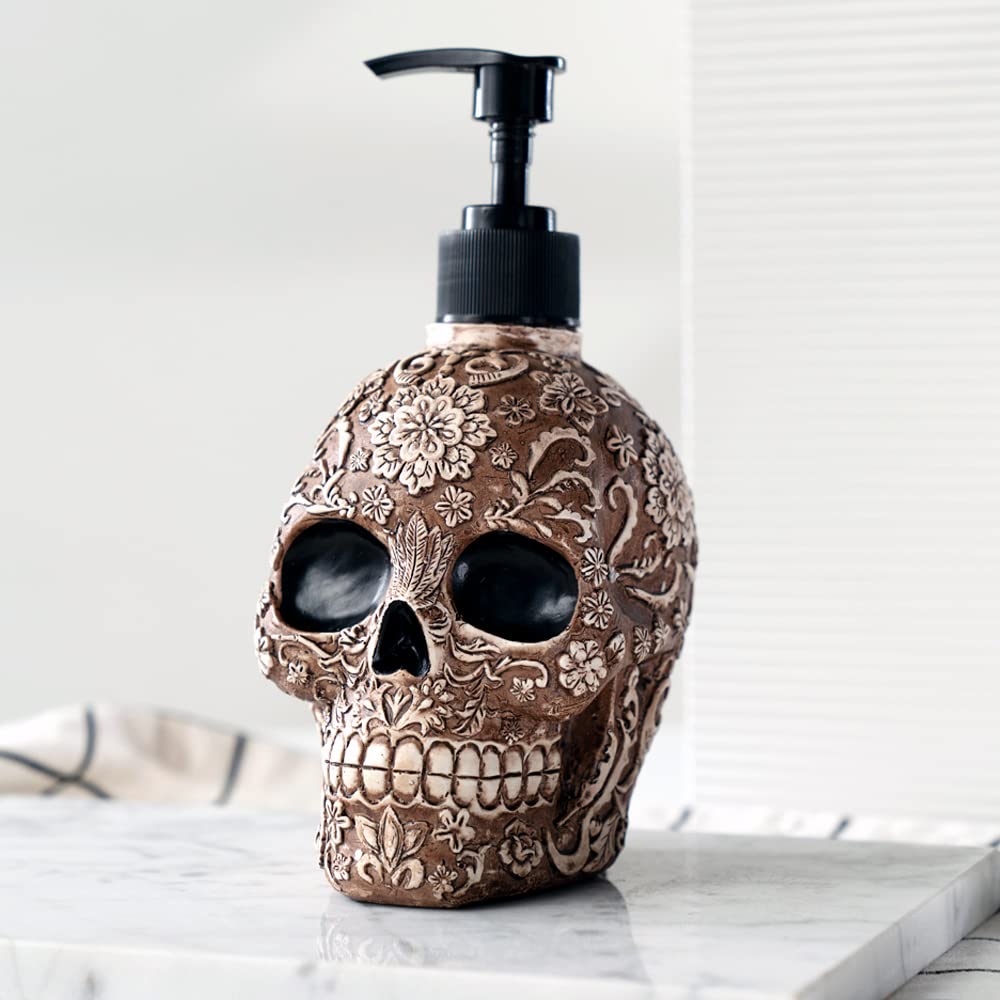 Skull Soap Dispenser with Rust Proof Pump, Refillable Liquid Hand Lotion Bottle for Bathroom, Bedroom and Kitchen（New Upgrade Pump）.