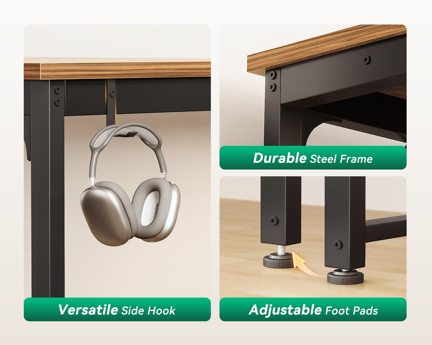 Coleshome 71 Inch Computer Desk with USB Ports, Large Office Desk, Long Study Student Writing Desk, Rustic Brown