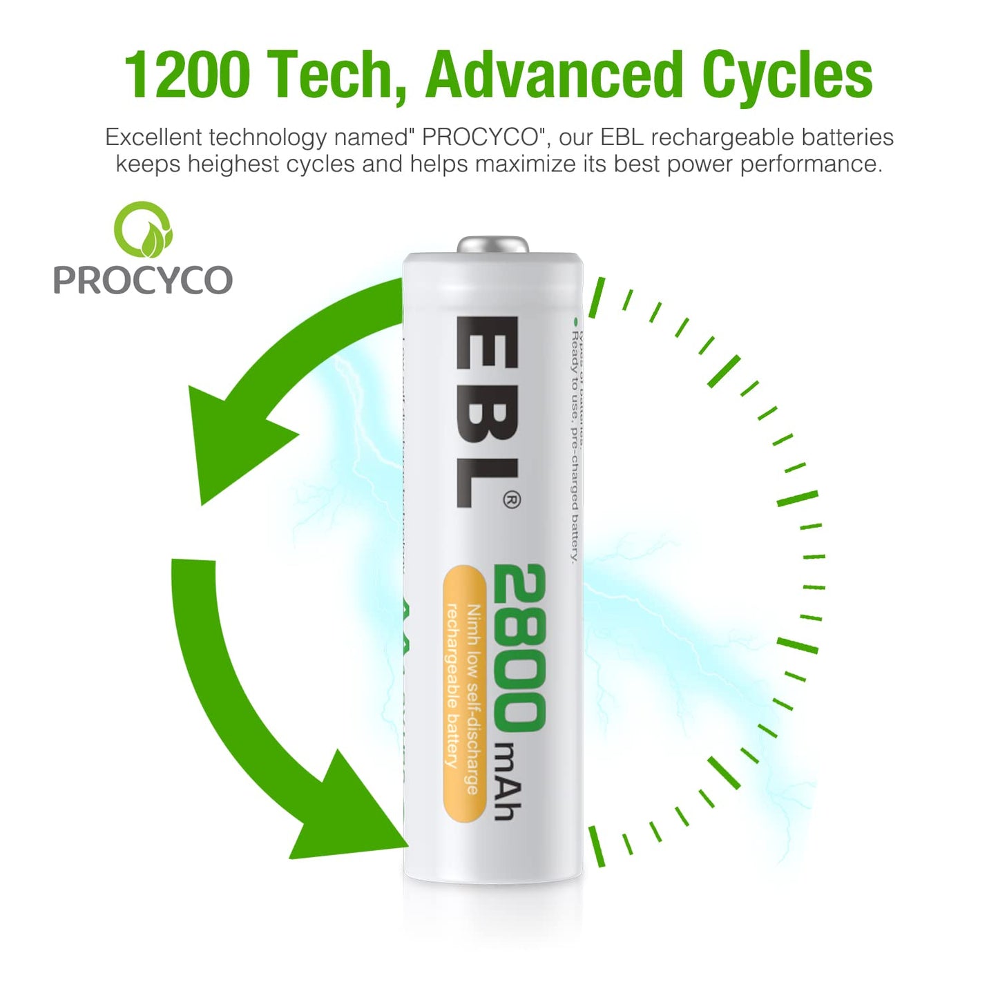 EBL AA Rechargeable Batteries 2800mAh Ready2Charge Quality AA Batteries - 16 Counts
