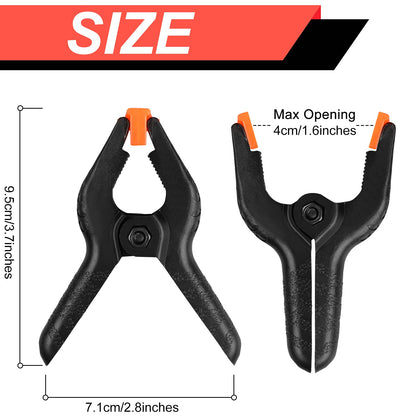 12 Pack Plastic Spring Clamps, 3.5inch Small Heavy Duty Clips for Crafts, Backdrop Stand, Woodworking, Photography Studios (Black)