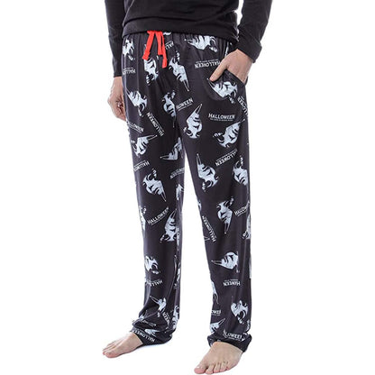 Halloween Michael Myers Men's Horror Film Allover Pattern Adult Lounge Sleep Pajama Pants (Large) Black