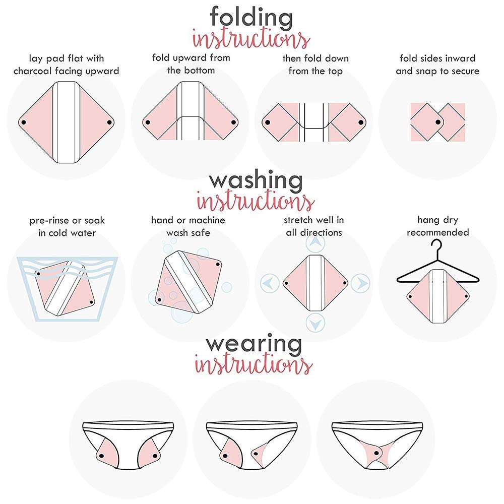 RZJZGZ (5 Pcs 35cm) Extra Long Sanitary Pads for Day and Heavy Flow Menstrual Pads Reusable Washable Sanitary Towels Pads Charcoal Bamboo Cloth Napkins Postpartum Nursing Pads with Mini Carry Bag Set