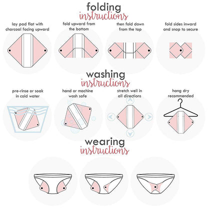 RZJZGZ (5 Pcs 35cm) Extra Long Sanitary Pads for Day and Heavy Flow Menstrual Pads Reusable Washable Sanitary Towels Pads Charcoal Bamboo Cloth Napkins Postpartum Nursing Pads with Mini Carry Bag Set