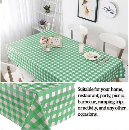 6 Packs Green Gingham CheckeGreen Table Cloth Party | 54x108 inch | Green Plastic isposable Table Cover Party | White Plastic Tablecloth | Party Table Clothes for Parties BBQ Picnic Birthday Wedding