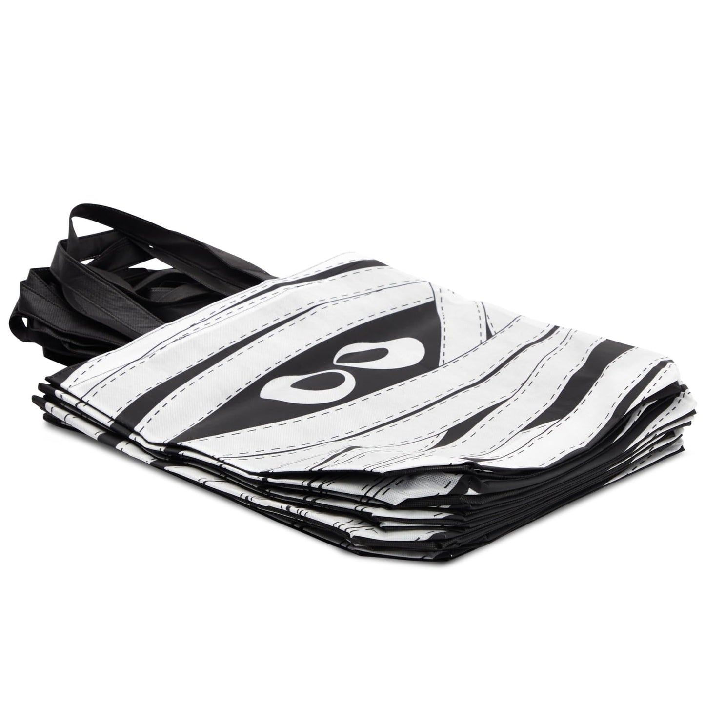 BLUE PANDA Halloween Tote Bags - 15 x 16 in, Black & White Canvas, Pack of 12 - Reusable Mummy-Print Trick-or-Treat Goodie Bag for Party Favors