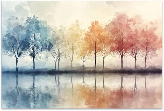 Yesad Trees Pictures, Abstract Wall Art Watercolor Tree Prints Artwork Nature Canvas Painting Landscape Poster Botanical Wall Décor for Living Room Bedroom Office Farmhouse (Unframed,12”x8”, Tree9)
