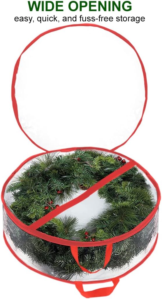 ProPik Christmas Wreath Storage Bag 36" - 2 Pack Clear Christmas Wreath Storage Container - Garland Holiday Artificial Wreath Storage Holder - Water Proof Transparent Clear PVC (36 Inch, Red)